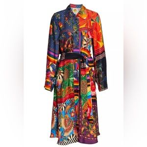 Farm Rio Mixed Scarves Dress size small long sleeve button up with pockets